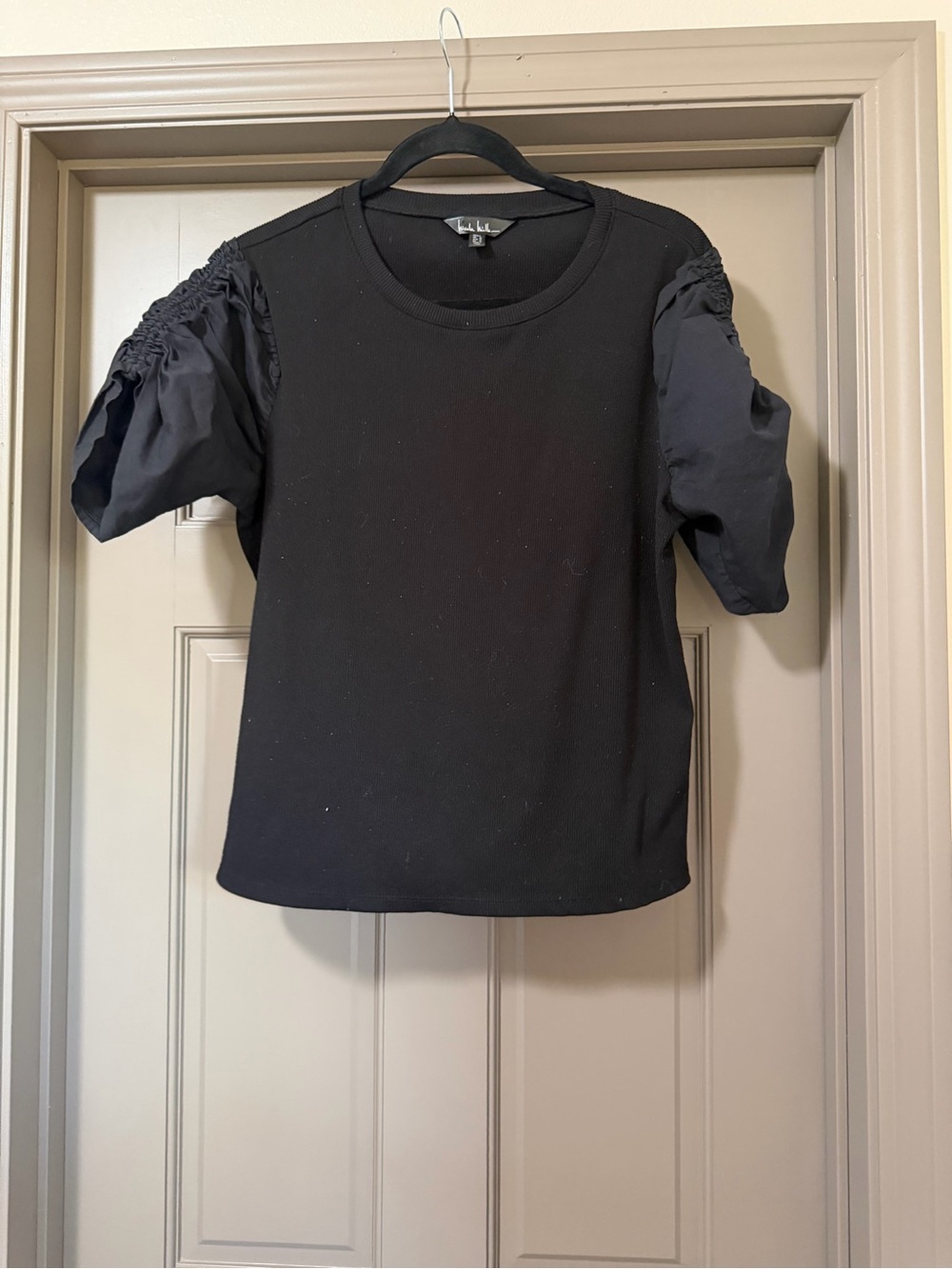 Nicole Miller Black Puff Short-Sleeve Tee Size L